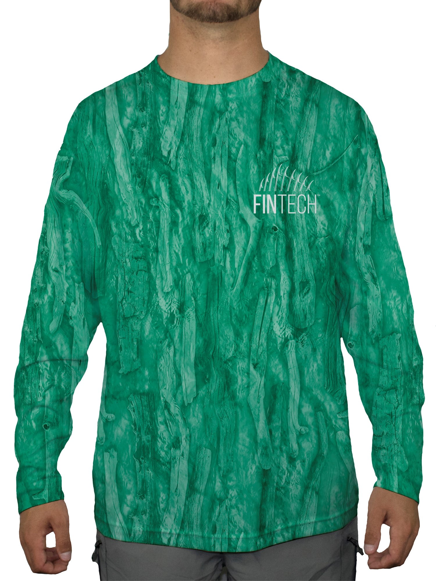 FinTech Men's Long Sleeve Performance Fishing Tee- Driftwood "Camo AOP"