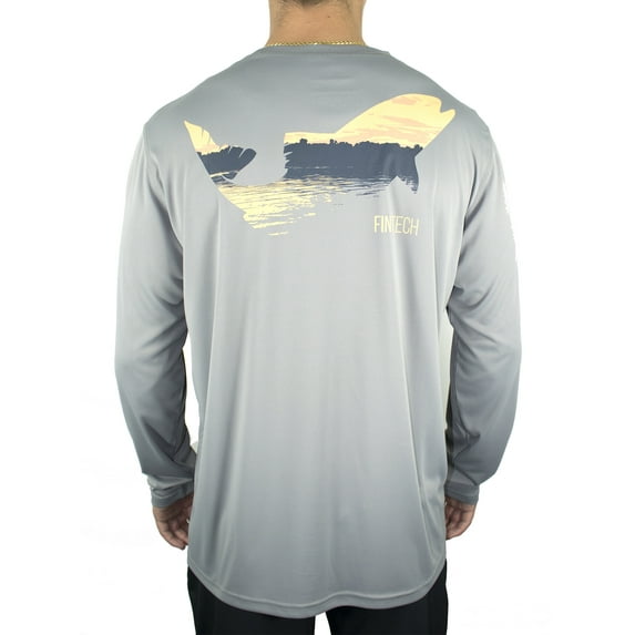 FinTech Stretchable Long Sleeve Men's Sun Defender Fishing Tee, microfiber Fabric