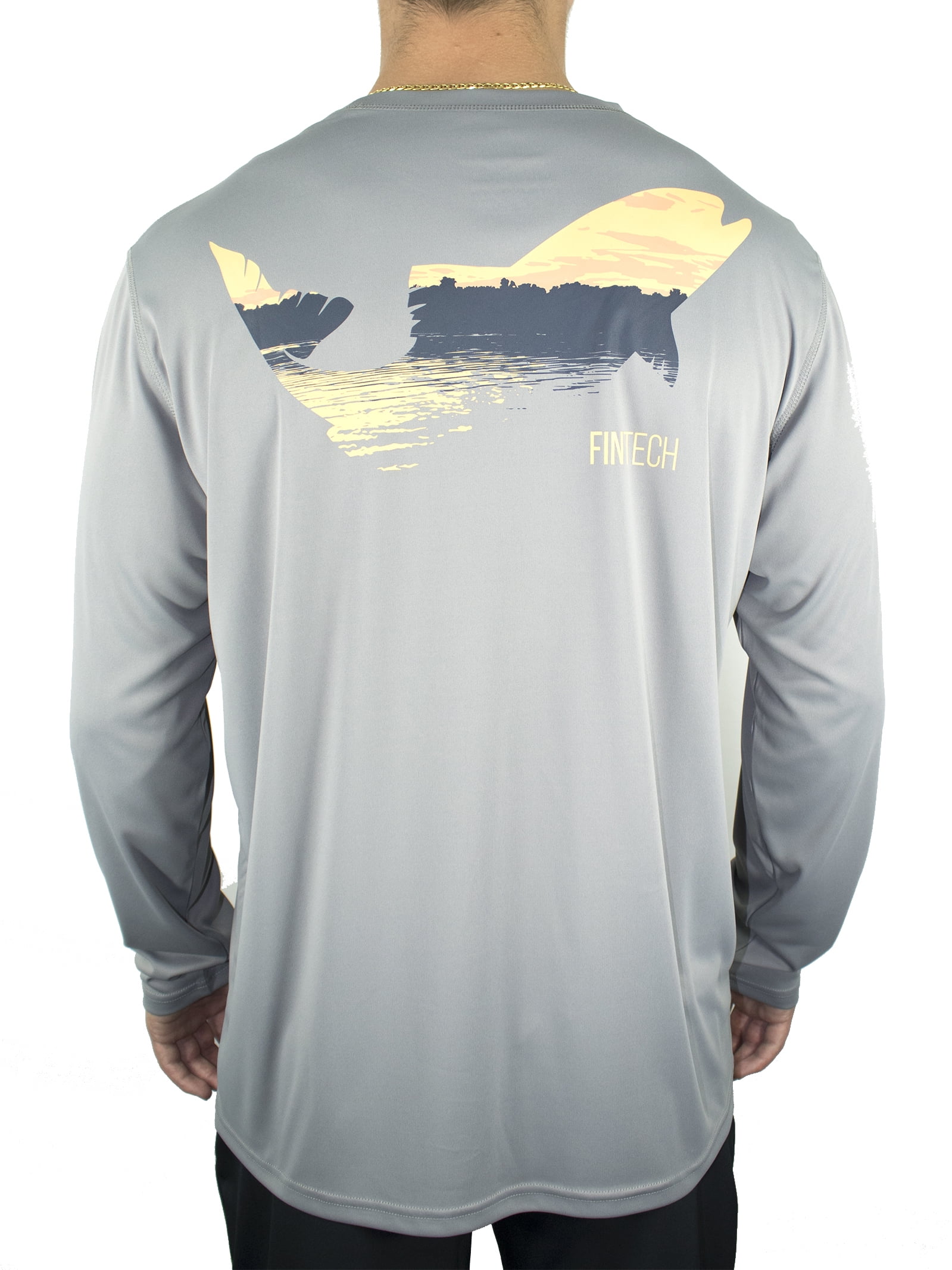 FinTech Stretchable Long Sleeve Men's Sun Defender Fishing Tee, microfiber Fabric