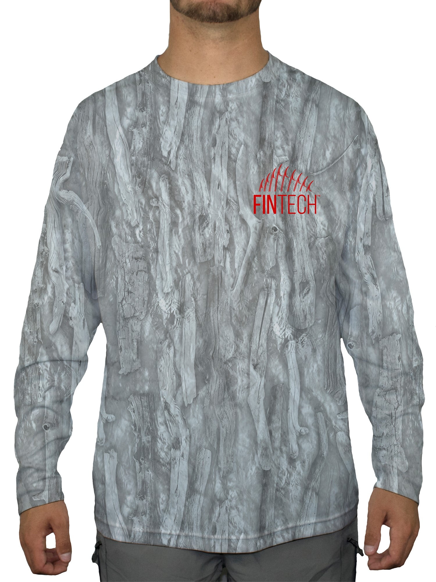 FinTech Sun Defender Men's Long Sleeve Performance Fishing Tee, Driftwood "Camo AOP"