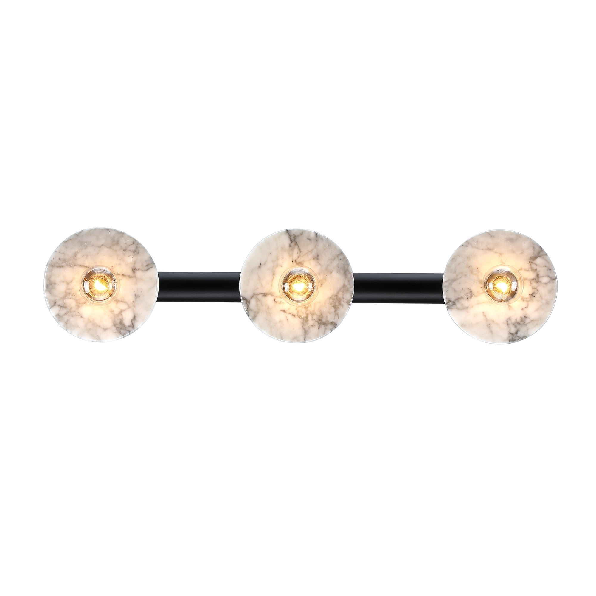 Fina 24.75 in. 3-Light Matte Black Vanity Wall Light with Natural Marble for Bathrooms