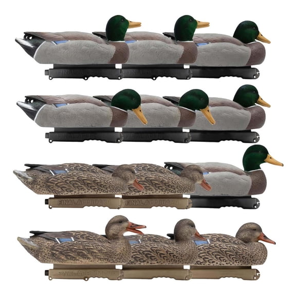 Final Approach Live Mallard EVA Floaters with Flocked Drake Heads and 12 Slot Decoy Bag, 12 Pack