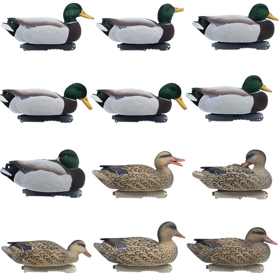 Final Approach Live Mallard Floaters Fully Flocked With 12 Slot Duck Decoy Bag, 12 Pack