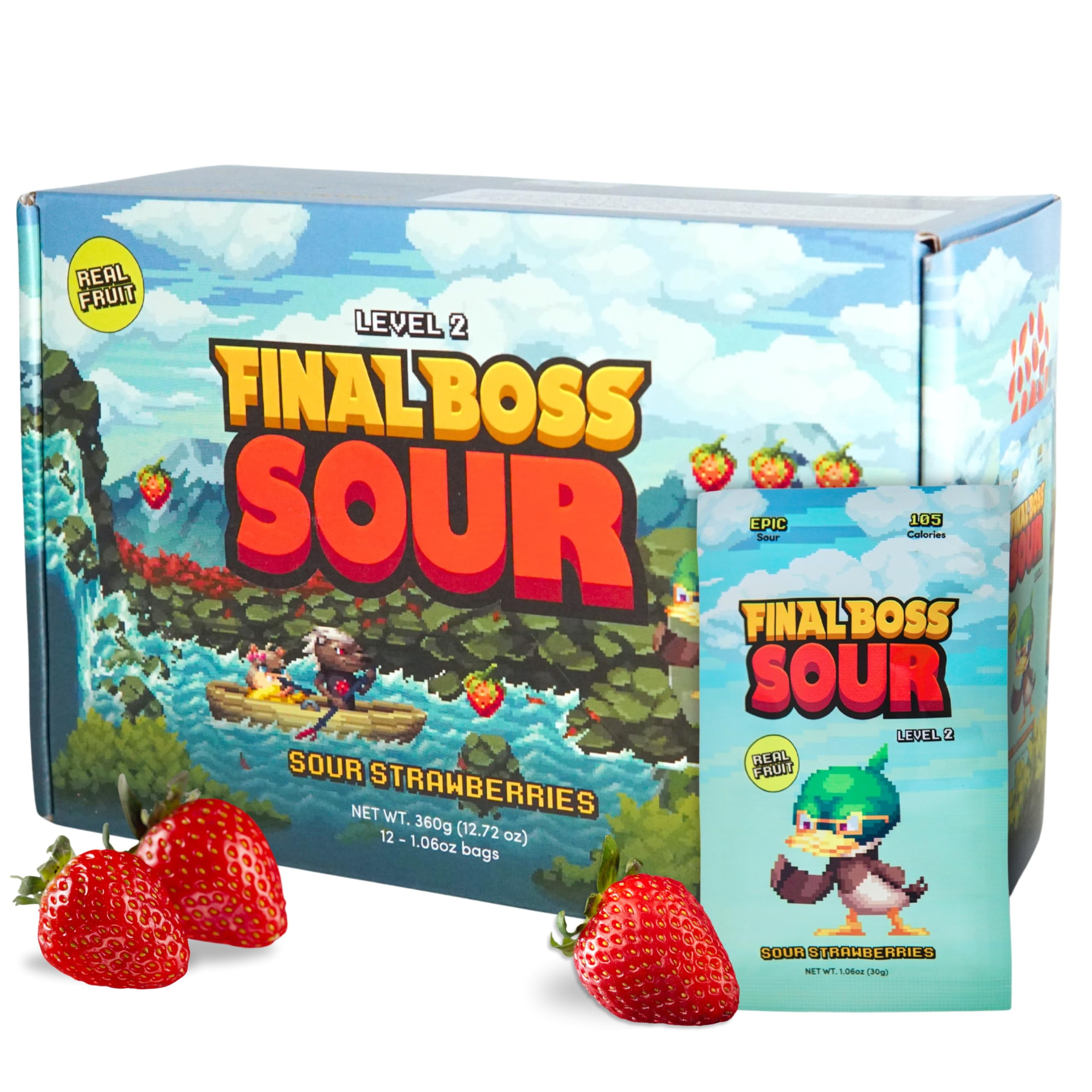 Final Boss Extremely Super Sour Candy, Natural Chewy Strawberry Gummies