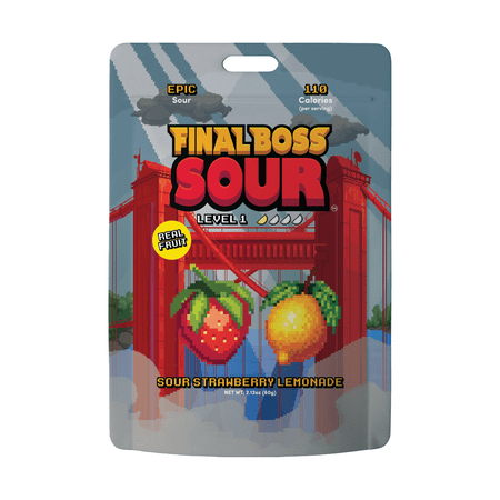 Final Boss Sour Level 1 Strawberry Lemonade Dried Fruit Snack, Real Dried Strawberries with Light Sour Lemon Flavor (2.12oz)