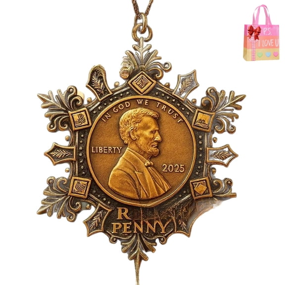 Final Cent Penny Memorial Snowflake Ornament, Historical Commemorative Ornament for Us Penny Era