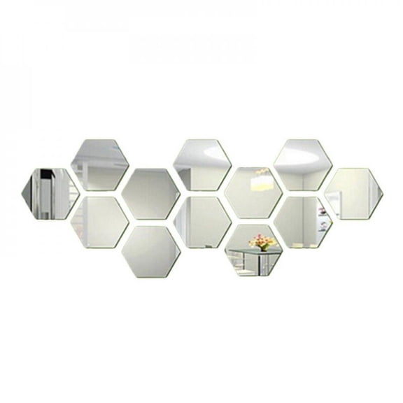 Final Clearance! 12PCS Removable Acrylic Mirror Setting Wall Sticker Decal Hexagonal Decorative Mirror Sheet for Home Living Room Bedroom Decor (Black,Silver,Gold)