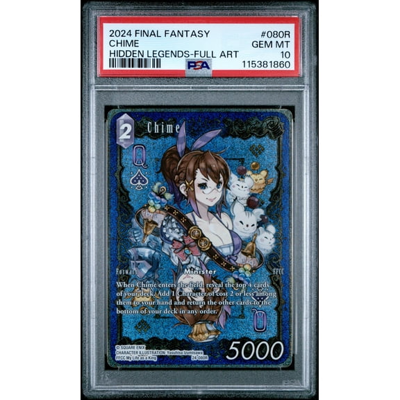 Final Fantasy TCG, PSA Graded 10 GEM MINT, Chime Hidden Legends Full Art #080R, Final Fantasy Hidden Legends, Fully Encapsulated Bundle with Compatible Final Fantasy Hard Sealed Case