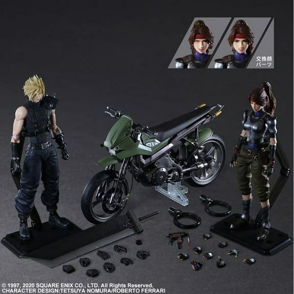 Final Fantasy VII Remake Play Arts Kai-Jessie,Cloud Motorcycle Action Figure Set