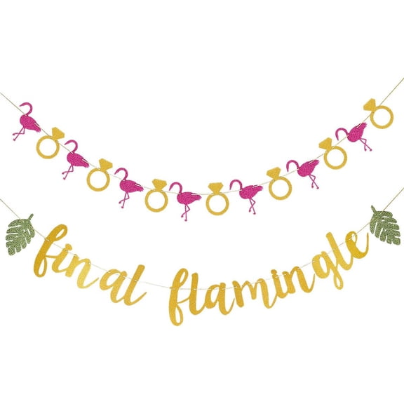 Final Flamingle Banner, Gold Glitter Bachelorette Banner with Pink Flamingo & Ring Cutouts, Tropical Bachelorette Party Decorations
