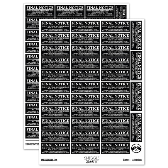 Final Notice Payment Due Collections Sticker Set - Black - Gloss Finish - 1.5" Small