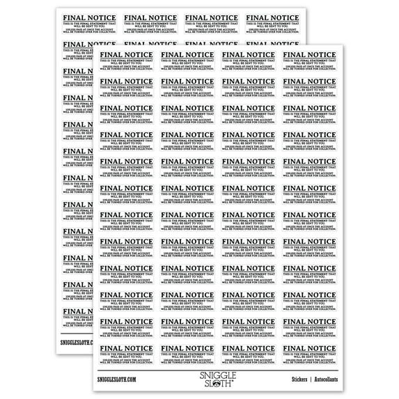 Final Notice Payment Due Collections Sticker Set - White - Gloss Finish - 1.25" Mini