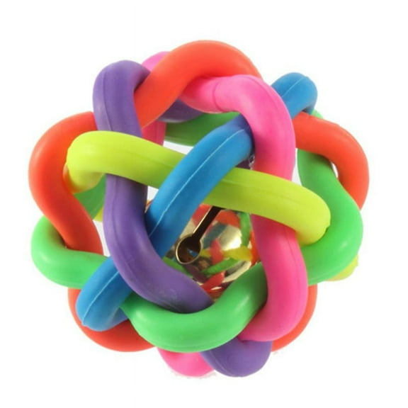 Final Promotion!Dog Chew Knot Ball Toy Woven Braided Colorful Bouncy Rubber Ball with Jingle Bell for Pet Training and Teeth Cleaning Suitable for Dogs Cats Puppy