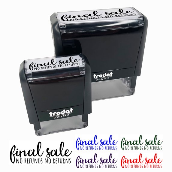 Final Sale No Refunds No Returns Self-Inking Rubber Stamp Ink Stamper for Business Office - Black Ink - Small 1-1/2 Inch