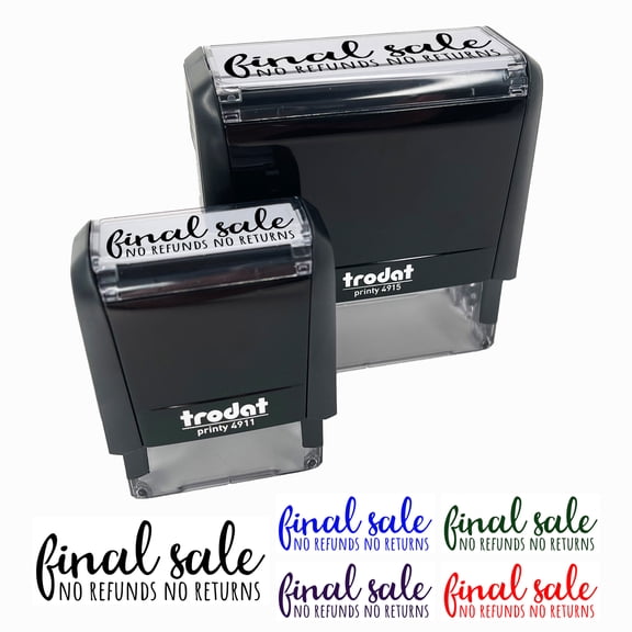 Final Sale No Refunds No Returns Self-Inking Rubber Stamp Ink Stamper for Business Office - Sky Blue Ink - Small 1-1/2 Inch