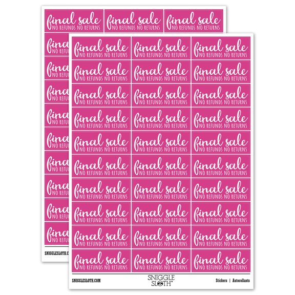 Final Sale No Refunds No Returns Sticker Set - Hot Pink - Gloss Finish - 1.75" Medium