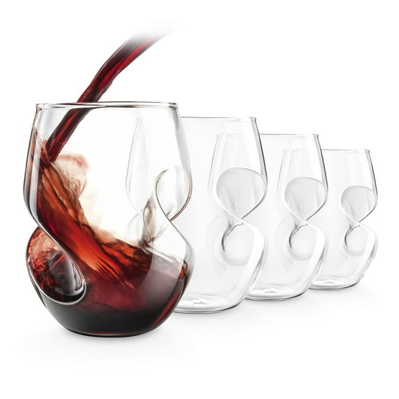 Final Touch Conundrum Red Wine Glasses - Set of 4 Stemless Handcrafted Glasses - 16 Ounce - Curves for Comfortable Holding - Dishwasher Safe (GG5009)