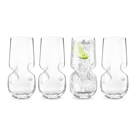 Final Touch 17 oz Bubbles Seltzer Beverage Glasses, Set of 4 - Lead-Free Glassware with Sleek Curves for Fizzy Drinks - 500ml Mouthblown Drinkware for Sparkling Water & Cold Beverages