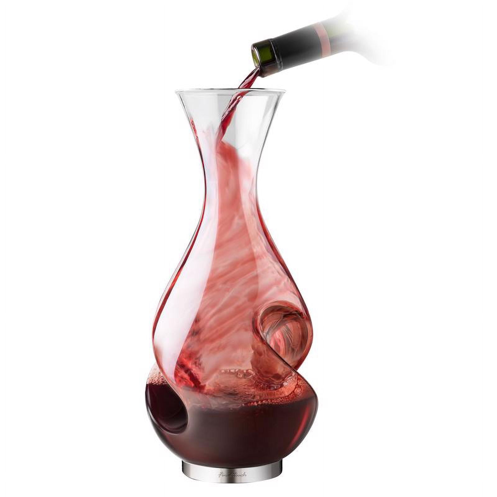 Clear Hand-Blown Glass Aerating Wine Decanter with Stainless Steel Base