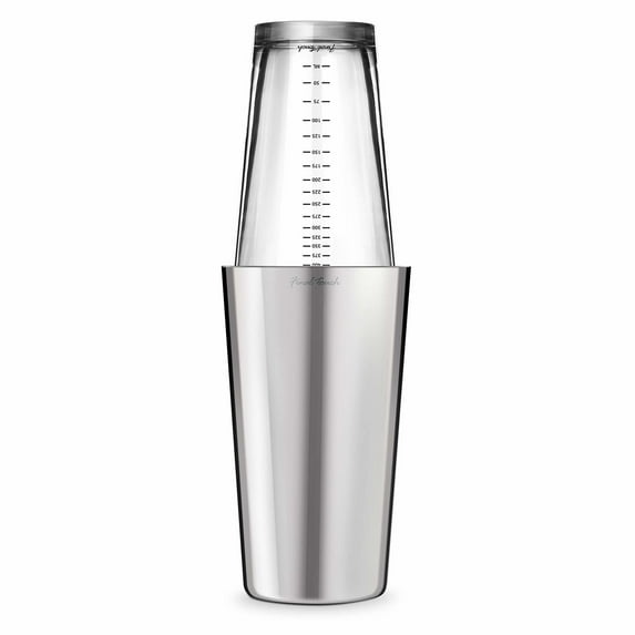 Final Touch Double Wall Boston Shaker with Silicone Seal and Measurements, Silver