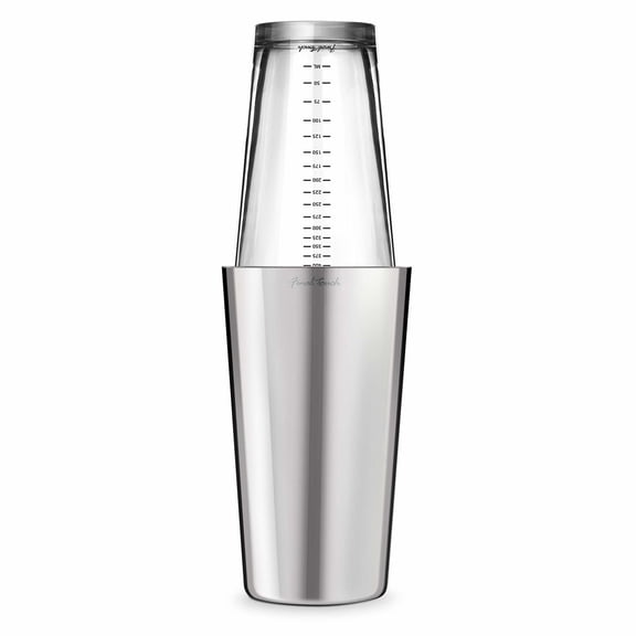 Final Touch Double Wall Boston Shaker with Silicone Seal and Measurements, Silver