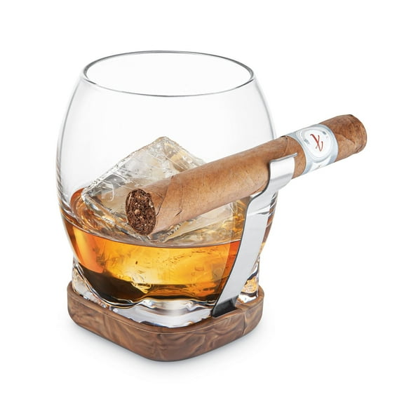 Final Touch Whiskey Cigar Glass - Enjoy Whiskey and Cigar Together with Built-In Grip | Adjustable Size, Enhanced Aromas, Non-Slip Coaster Base (GS130)