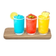 Final Touch Margarita TQ6313 Flight Set with Wooden Tray and 3 Recessed Glasses - Cocktail Flight Board for Flavour Samples - Perfect for Parties & Entertainment