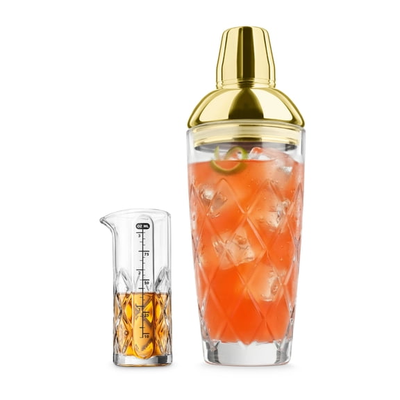 Final Touch Yarai Cocktail Shaker Set - Japanese Inspired Bar Tools Set with Brass Plated Lid and Measuring Jigger - Premium Mixology Kit for Bartenders and Home - 24 oz (700ml) - FTA1859-18