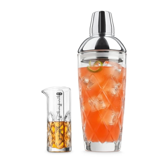 Final Touch Yarai Cocktail Shaker Set - Japanese Inspired Bar Tools Set with Stainless Steel Lid and Measuring Jigger - Premium Mixology Kit for Bartenders and Home - 24 oz (700ml) - FTA1859-15