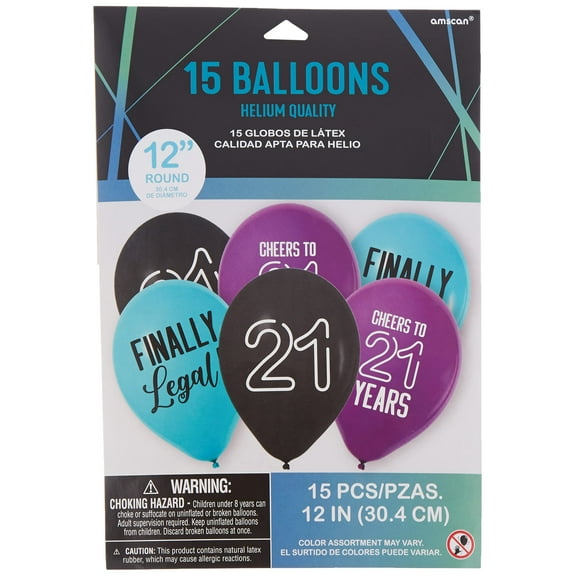 Finally 21 Latex Balloons | Assorted Colors - 12" | Pack of 15
