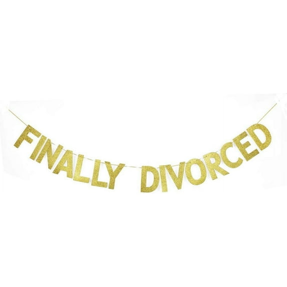 Finally Divorced Banner, Gold Gliter Paper Sign Decors for Divorced Party