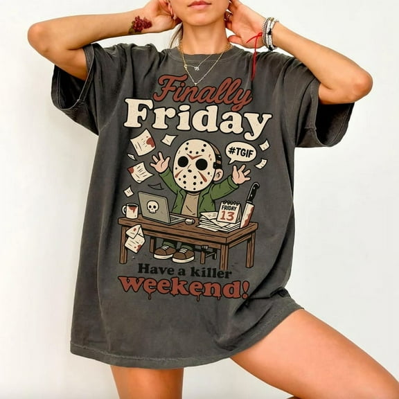 Finally Friday Halloween T-shirt, Jason Horror Movie Shirt, Scary Movies Halloween Tee, Horror Character Design