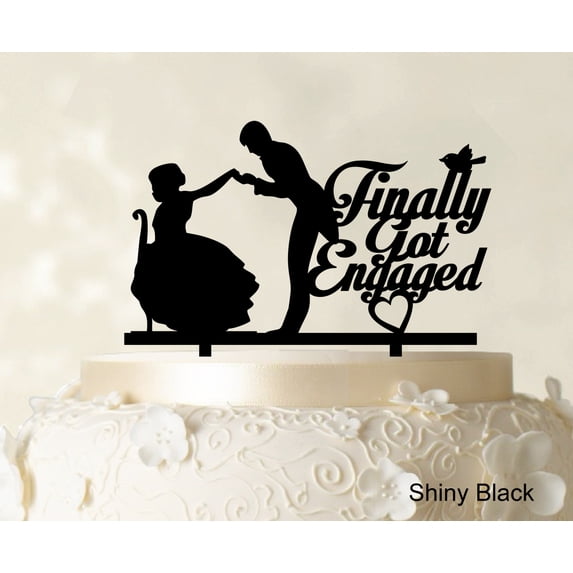 "Finally Got Engaged Couple Cake Topper Wedding Cake Topper Color Option Available 6""-8"" Inches Wide"