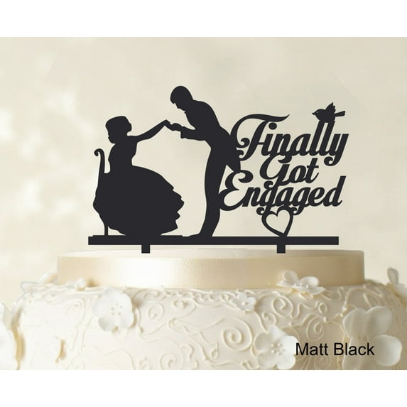 "Finally Got Engaged Couple Cake Topper Wedding Cake Topper Color Option Available 6""-8"" Inches Wide"