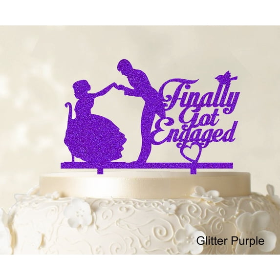 "Finally Got Engaged Couple Cake Topper Wedding Cake Topper Color Option Available 6""-8"" Inches Wide"