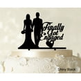 thumbnail image 1 of """Finally Got Engaged"" Wedding Cake Topper Shiny Black Cake Topper Color Option Available 6""-7"" Inches Wide", 1 of 1