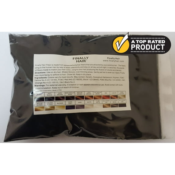 Finally Hair - Hair Fiber - Refill Bags - Black - 57G 2 Pack - 114 Gram (4oz) - 23 Colors