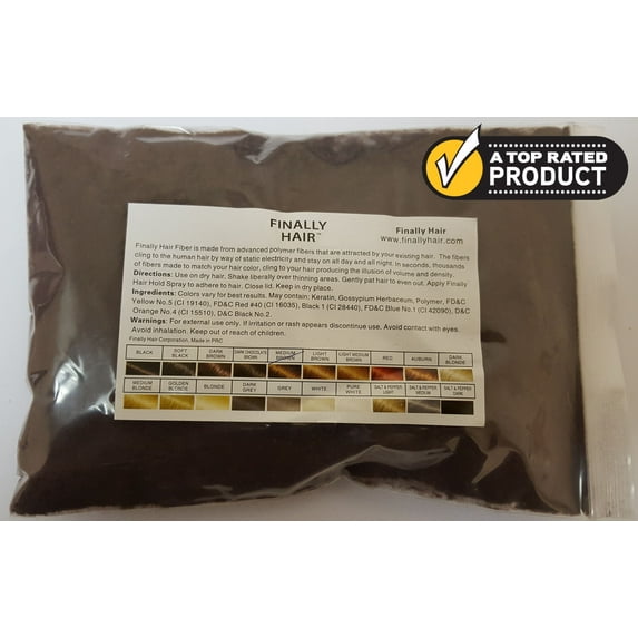 Finally Hair - Hair Fiber - Refill Bags - Medium Brown - 57G 2 Pack - 114 Gram (4oz) - 23 Colors