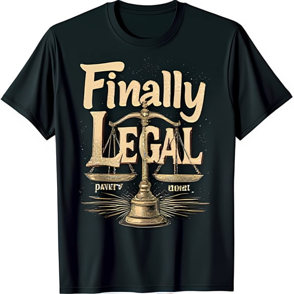 Finally Legal Black T-Shirt with Gold Scales of Graphic Design