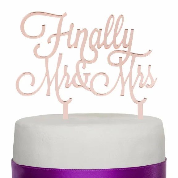 Finally Mr & Mrs Acrylic Cake Topper Metallic Mirror - Rose Gold