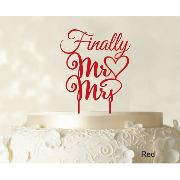 """Finally Mr Mrs"" Wedding Cake Topper Personalized Custom Name Cake Toppers Color Option Available 5""-7"" Inches Wide"