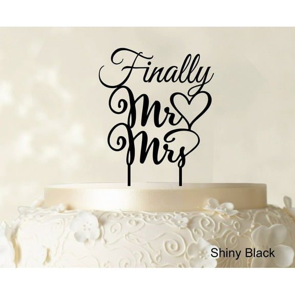 "Finally Mr Mrs" Wedding Cake Topper Personalized Custom Name Cake Toppers Color Option Available 5"-7" Inches Wide