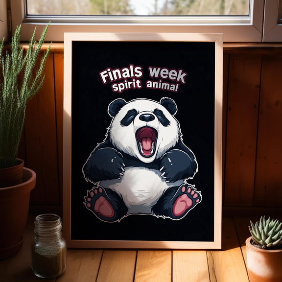 Finals Week Spirit Animal Typography Kawaii Sleepy Panda Vector Art On Black Poster Quote Print Panda Wall Art , Poster Only