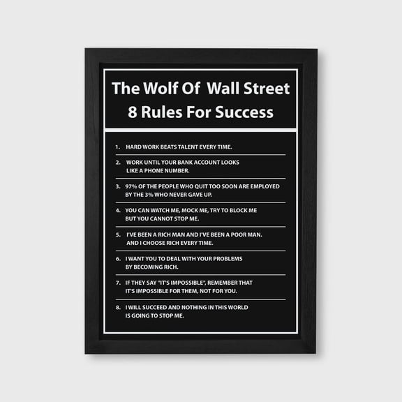 Finance Success 8 Rules for Success Hustle Motivation Entrepreneur Quote Poster