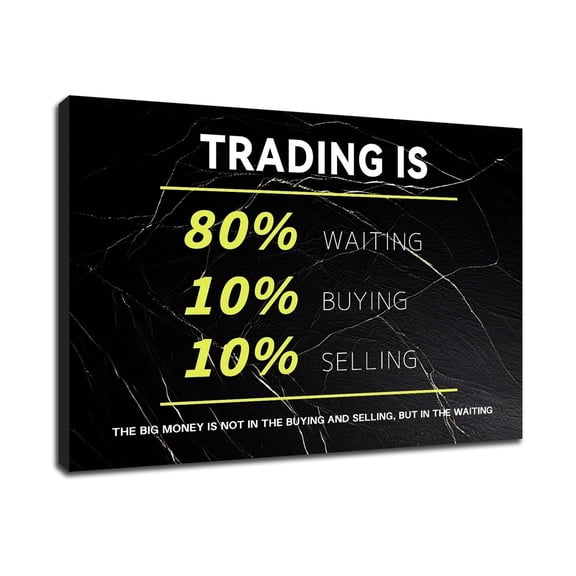 Finance Trader Motivational Canvas, Trading Is 80% Waiting Inspirational Wall Art for Office Investor Mindset Decor
