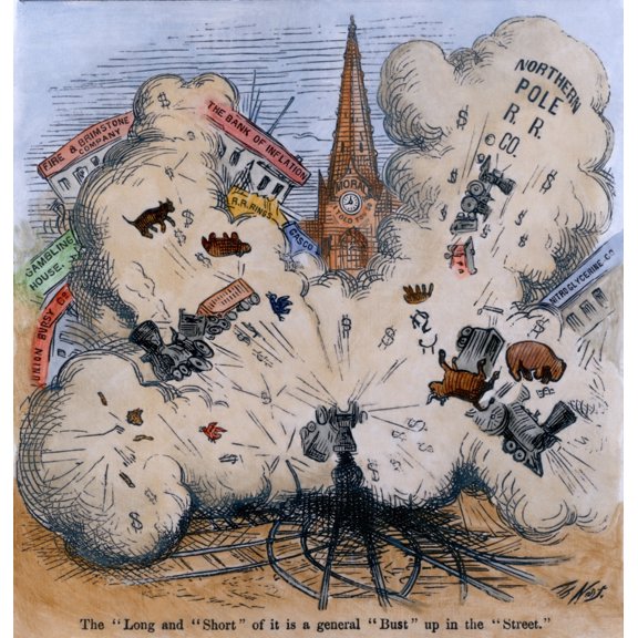 The Financial Crash Of 1873 Ended The Post Civil War Boom In Which Railroads Stocks Were Key Speculative Investiments. Thomas Nast Cartoons The Explosions Of Northern Pole R.R. Co. History (18 x 24)