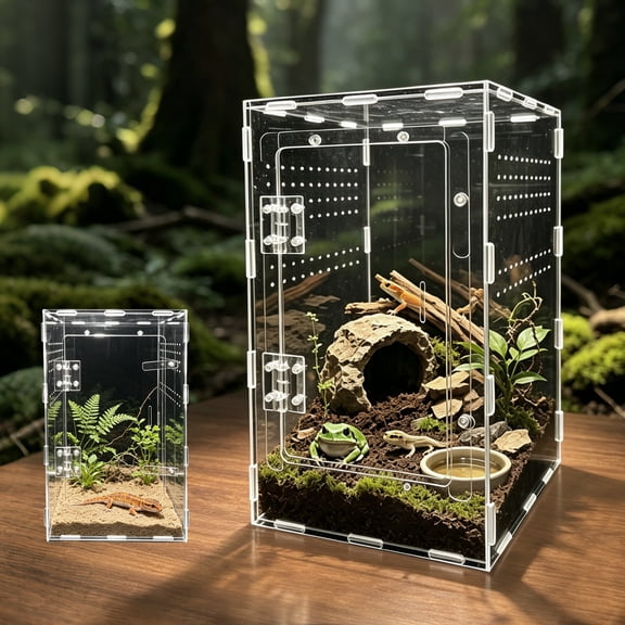 Finaqua Acrylic Jumping Spider Enclosure - Clear Reptile & Insect Habitat for Spiders, Mantises, Tarantulas, Small Frogs & Tiny Terrarium Pets