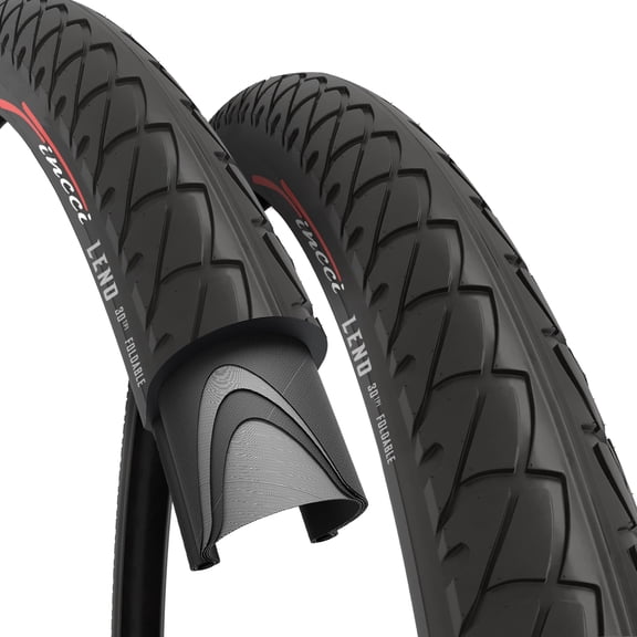 Fincci 26x1.95 Bike Tires (50-559) Foldable Slick for Mountain, Hybrid, and City Bikes, 2-Pack