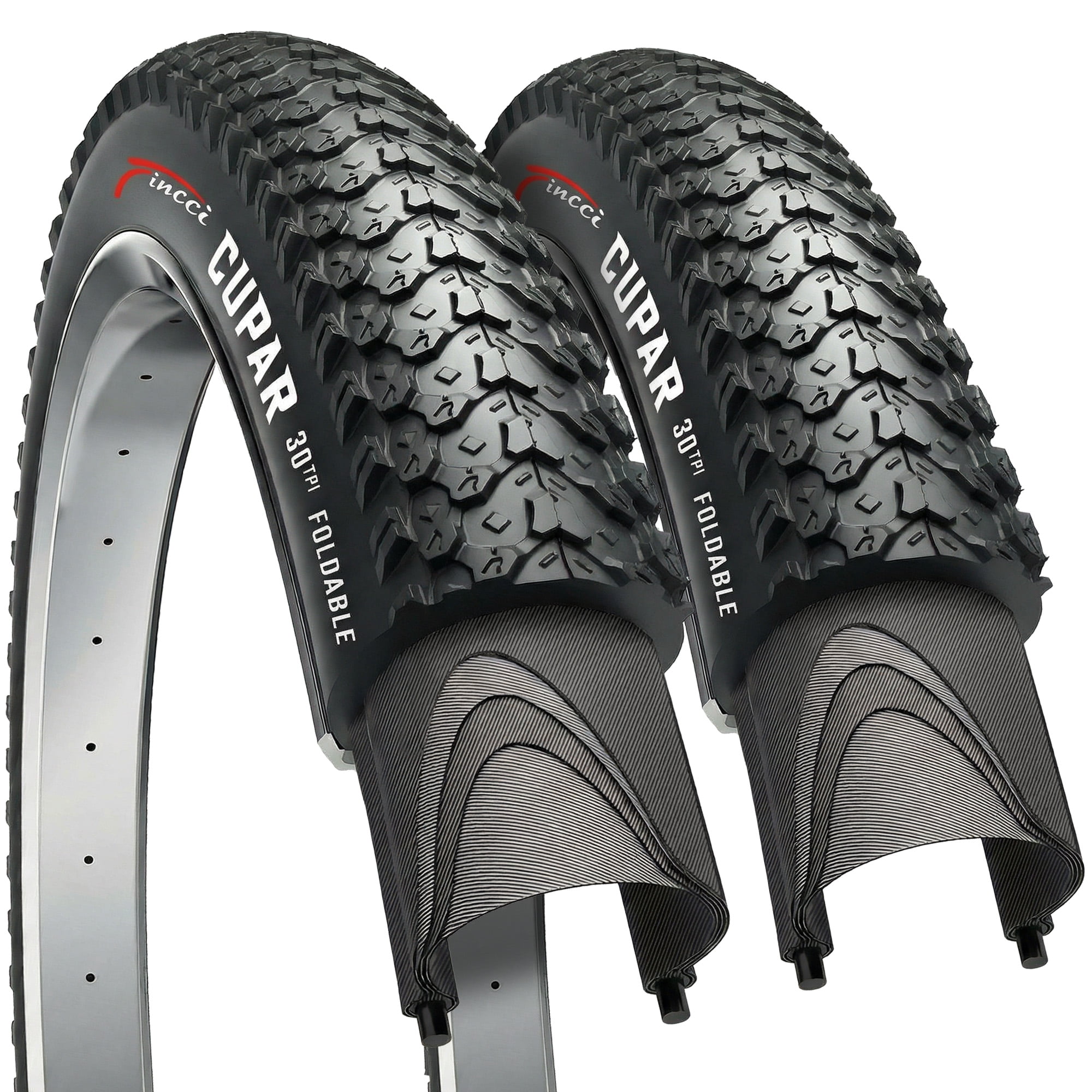 Fincci 26x2.125 Bike Tires (57-559) Foldable Knobby for MTB and Hybrid Bikes, 2-Pack
