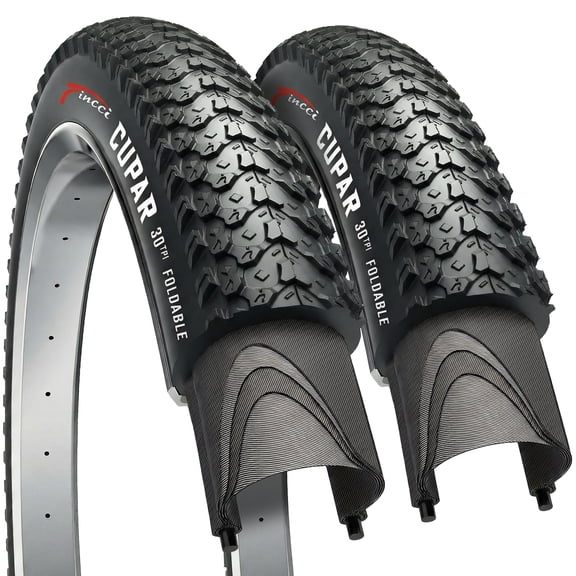 Fincci 26x2.125 Bike Tires (57-559) Foldable Knobby for MTB and Hybrid Bikes, 2-Pack